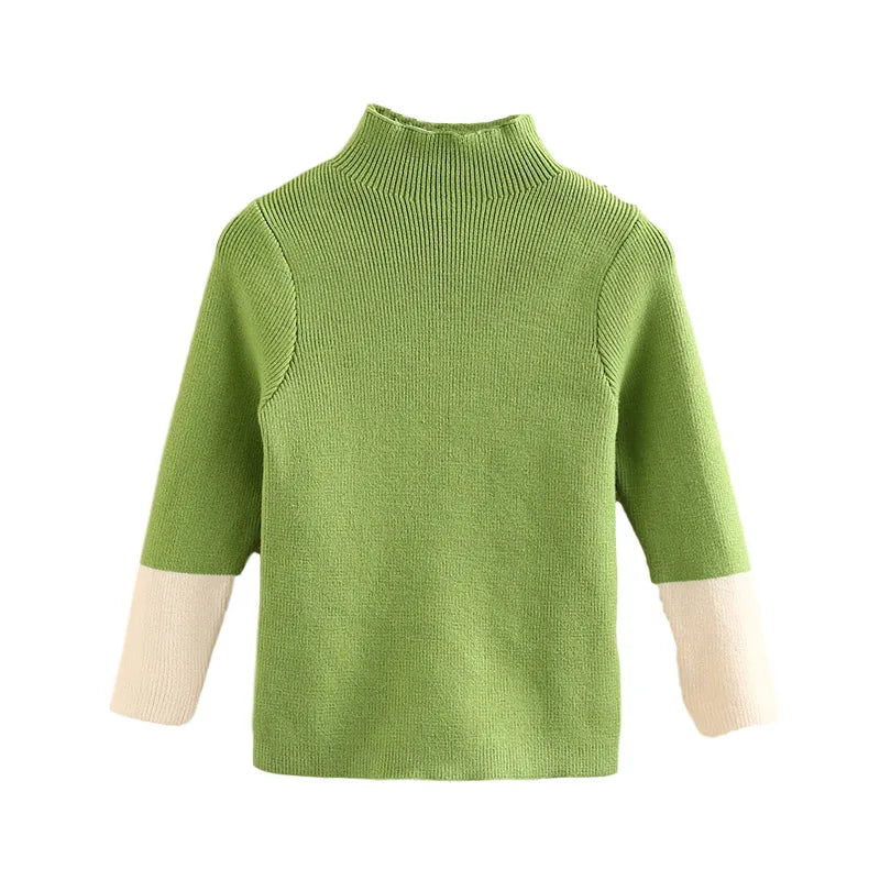 Kids Turtleneck Color Block Sweater 2-10Y Patchwork High Neck Knitwear