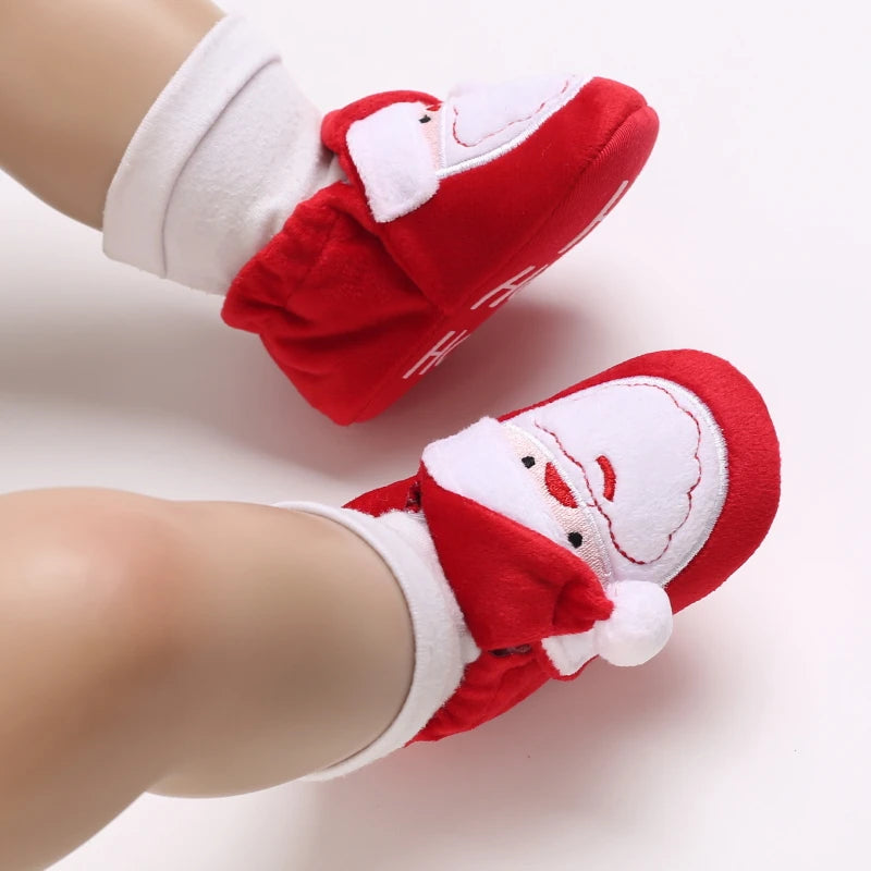 Christmas Baby Shoes - Warm First Walkers for Boys & Girls (0-18M), Cute Cartoon Design