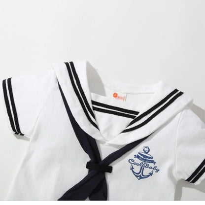 Baby Navy Romper - Sailor Jumpsuit with Hat for Boys & Girls (2Pcs Set)