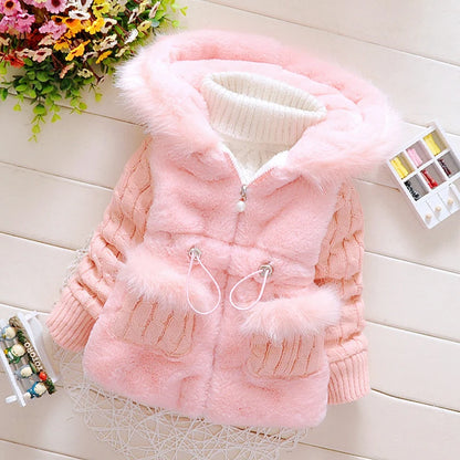 Plush Baby Jacket - Warm Winter Coat for Girls, Hooded Sweater Outwear (1-4 Years)