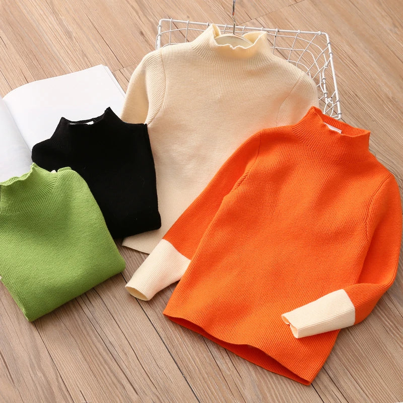 Kids Turtleneck Color Block Sweater 2-10Y Patchwork High Neck Knitwear