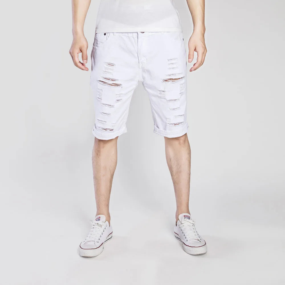 Men's Denim Chino Shorts – Washed, Ripped Skinny Fit Plus Size