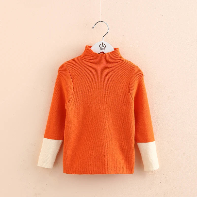 Kids Turtleneck Color Block Sweater 2-10Y Patchwork High Neck Knitwear