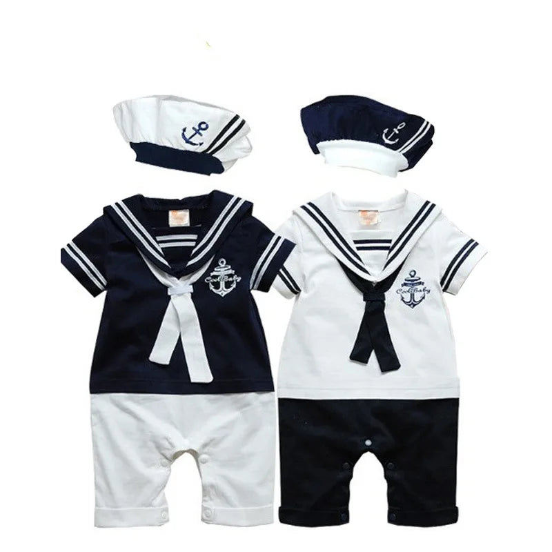 Baby Navy Romper - Sailor Jumpsuit with Hat for Boys & Girls (2Pcs Set)