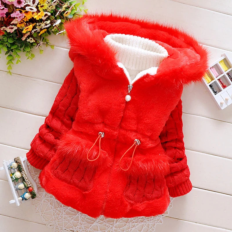 Plush Baby Jacket - Warm Winter Coat for Girls, Hooded Sweater Outwear (1-4 Years)