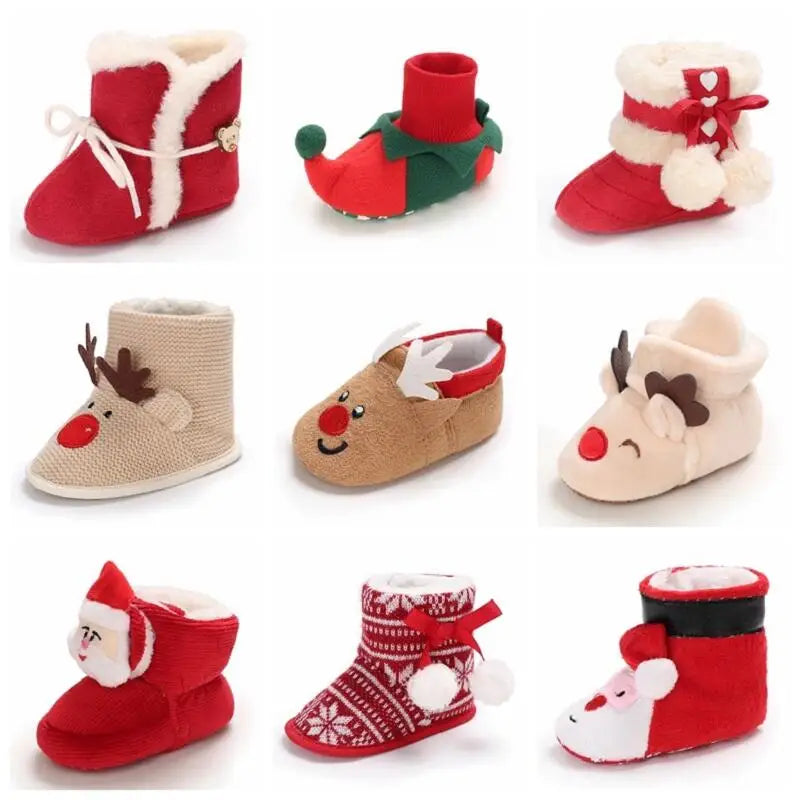 Christmas Baby Shoes - Warm First Walkers for Boys & Girls (0-18M), Cute Cartoon Design