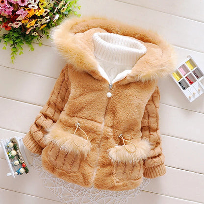 Plush Baby Jacket - Warm Winter Coat for Girls, Hooded Sweater Outwear (1-4 Years)