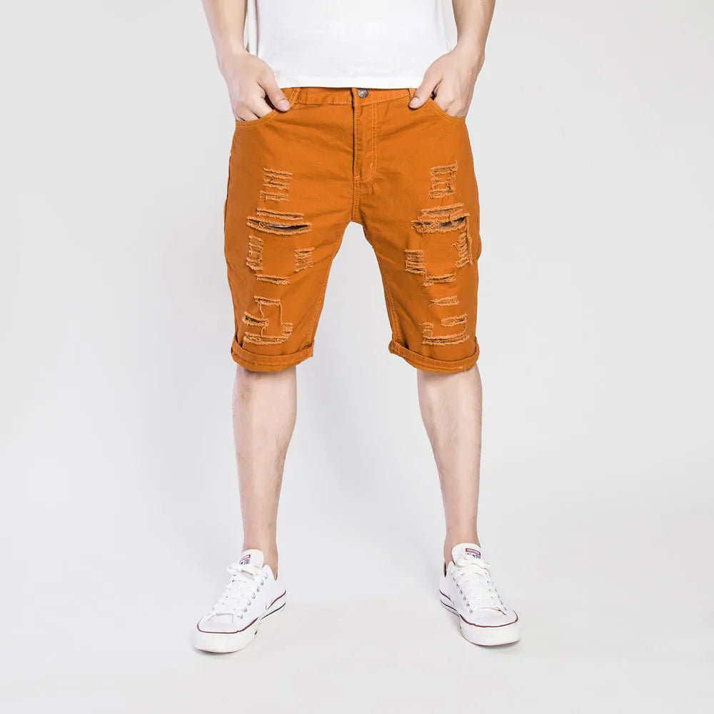 Men's Denim Chino Shorts – Washed, Ripped Skinny Fit Plus Size