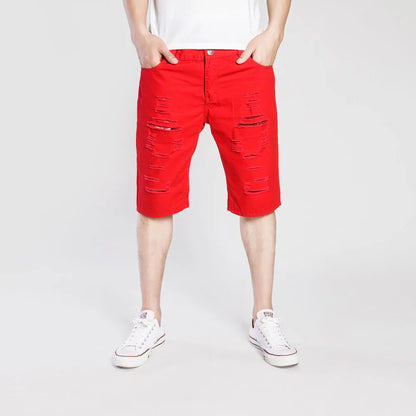 Men's Denim Chino Shorts – Washed, Ripped Skinny Fit Plus Size