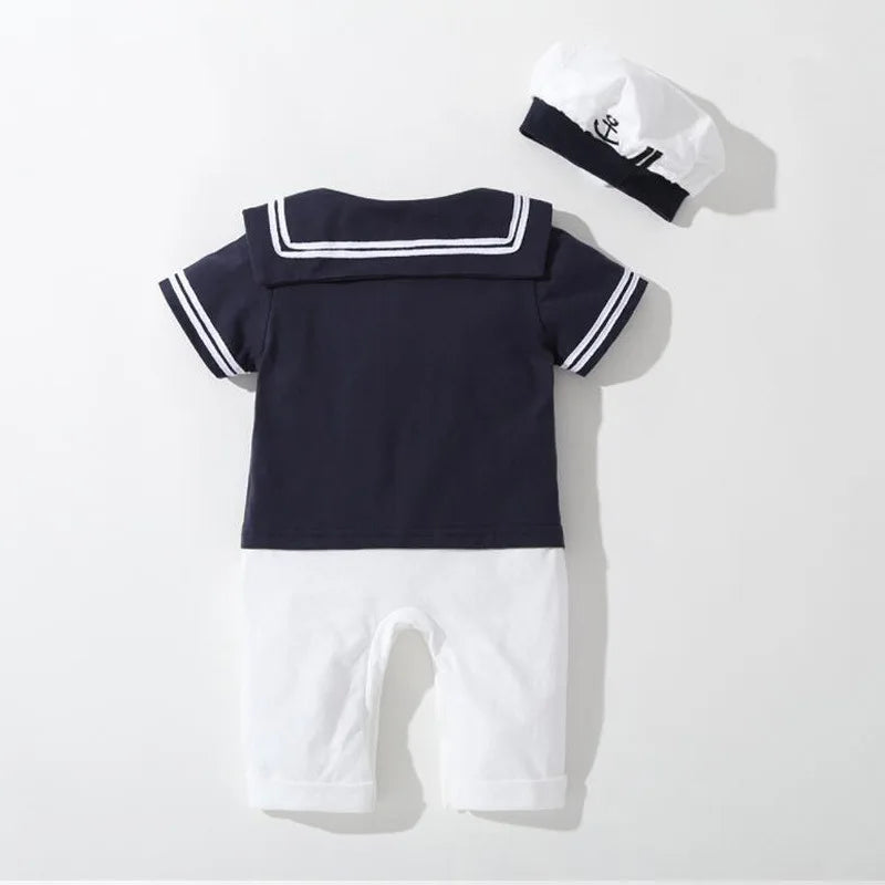 Baby Navy Romper - Sailor Jumpsuit with Hat for Boys & Girls (2Pcs Set)