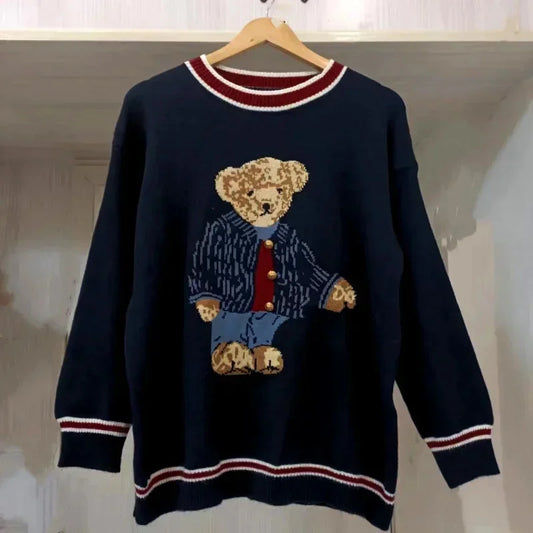 Y2K Bear Cashmere Sweater – Men's & Women's Long Sleeve Fall/Winter Knit Pullover