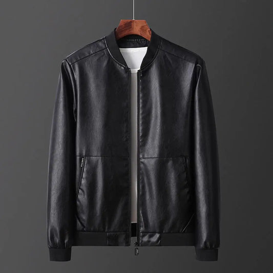 Men's PU Leather Baseball Jacket – Casual Zipper Jacket for Men