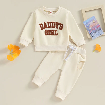 Baby Girls Sweatshirt & Pant Set - Letter Print Fall/Winter Outfit (0-3T)