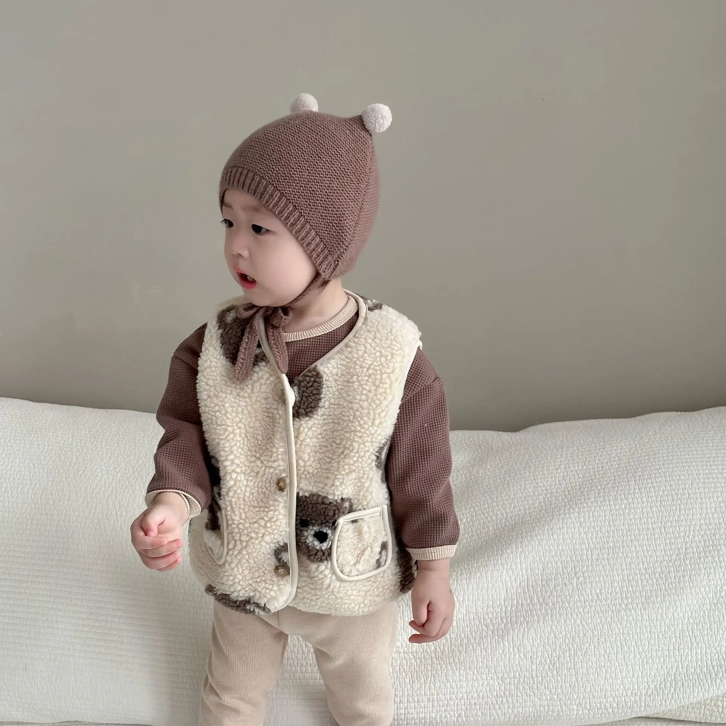 Autumn Winter Baby Bear Vest Sleeveless Fleece Waistcoat for Boys & Girls