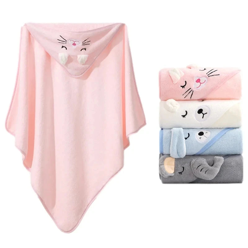 Cartoon Animal Baby Bath Towels - Soft Hooded Towel & Swaddle Wrap for Newborns