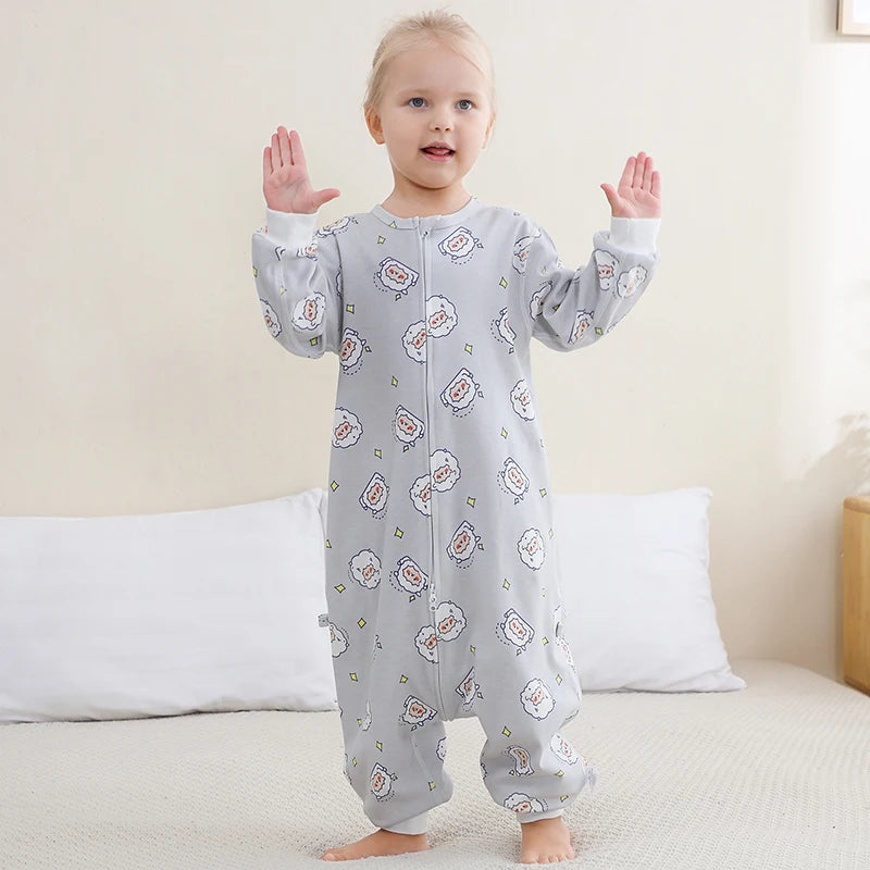 Spring Cotton Cartoon Sleeping Bag – Long Sleeve Pajamas for Boys & Girls (6M-6T)