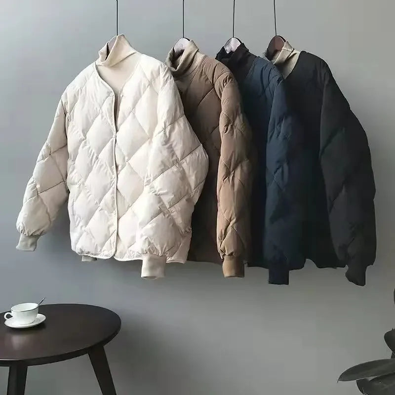 Vintage Cropped Quilted Jacket – Lightweight Warm Korean-Style Winter Outerwear