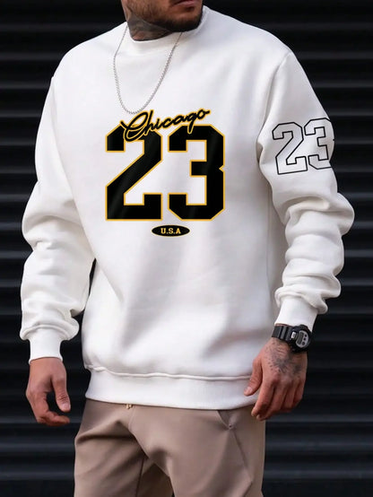 23 USA Art Letter Sweatshirt – Casual Fleece Crewneck Hoodies for Men