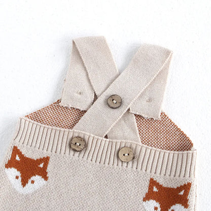 Autumn Winter Baby Knitted Cotton Overalls - Fox Pattern Jumpsuit for Boys & Girls