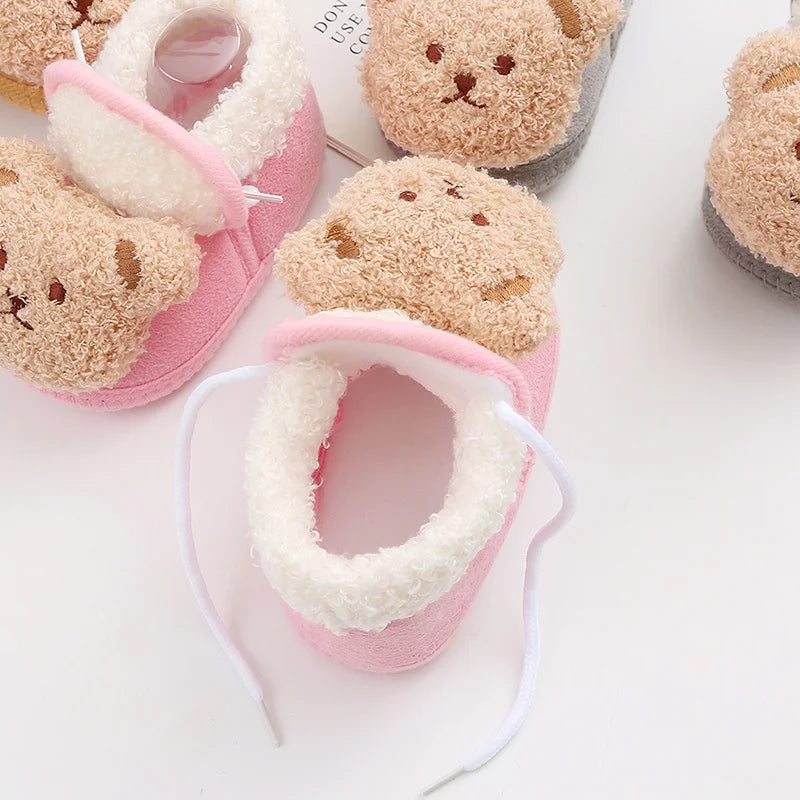 Winter Newborn Baby Fur Boots - Cute Bear Anti-Slip Toddler Shoes (0-18M)