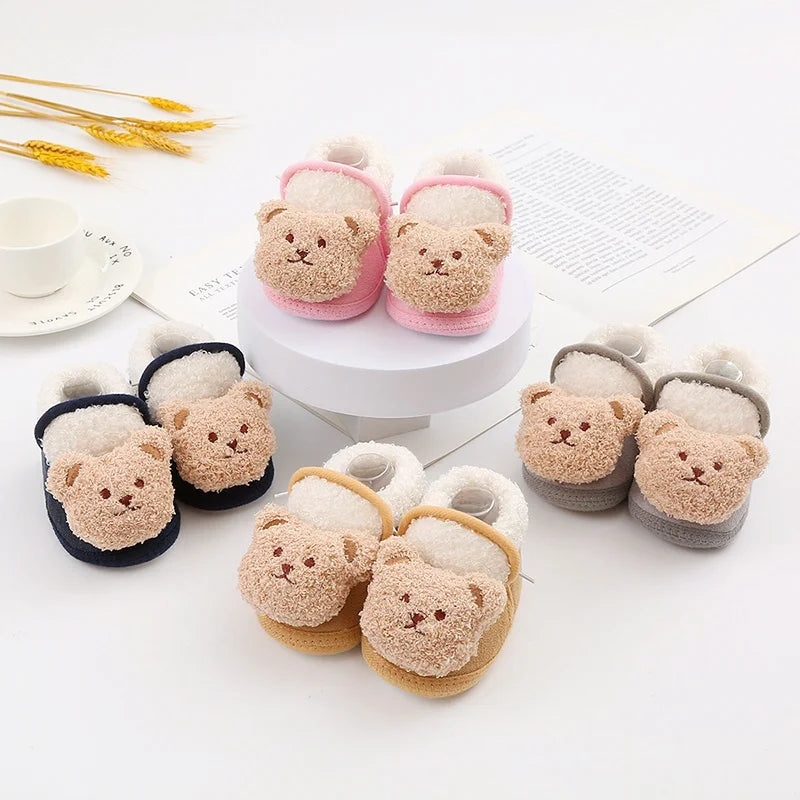 Winter Newborn Baby Fur Boots - Cute Bear Anti-Slip Toddler Shoes (0-18M)