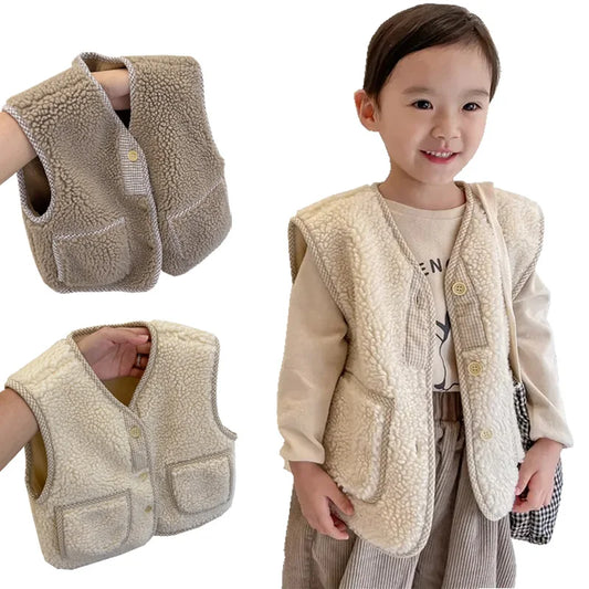 Faux Lamb Wool Baby Vest Coat - Warm Fleece Waistcoat for Kids (Autumn/Winter)