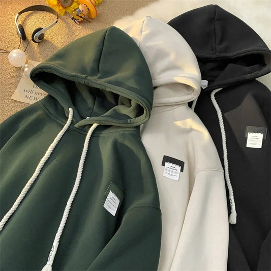 Autumn Solid Color Hooded Sweatshirts for Men & Women – Y2K Streetwear Fleece Pullover