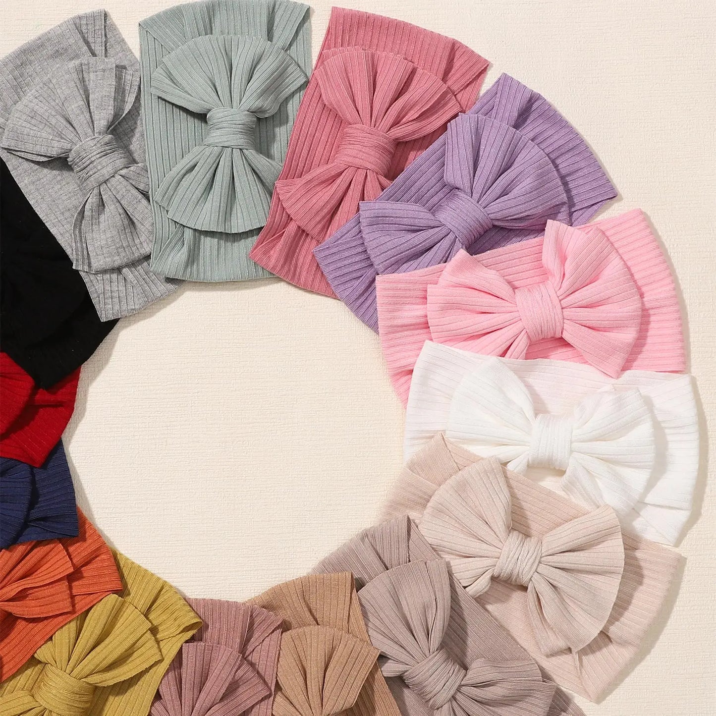 Candy Color Knit Baby Headbands - Soft Rib Bow Elastic Turban for Girls