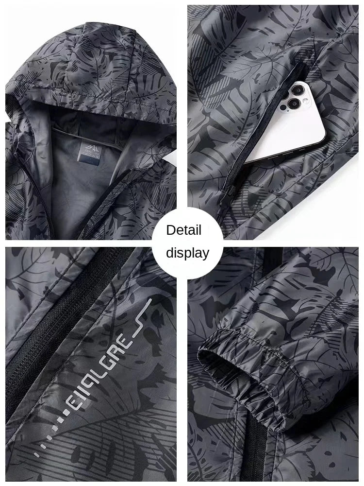 Men's Ice Silk Windbreaker – Waterproof Hooded Jacket with Maple Leaf Design