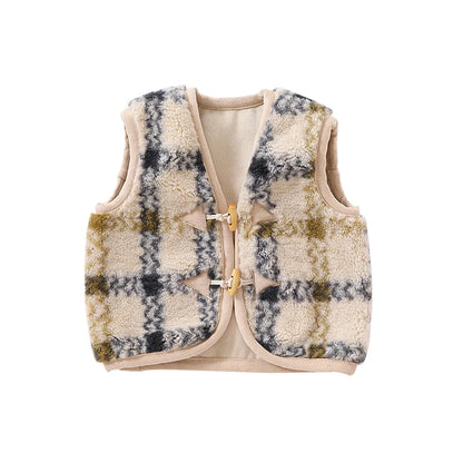 Baby Girl Sleeveless Vest - V-Collar Berber Fleece Cardigan with Pockets