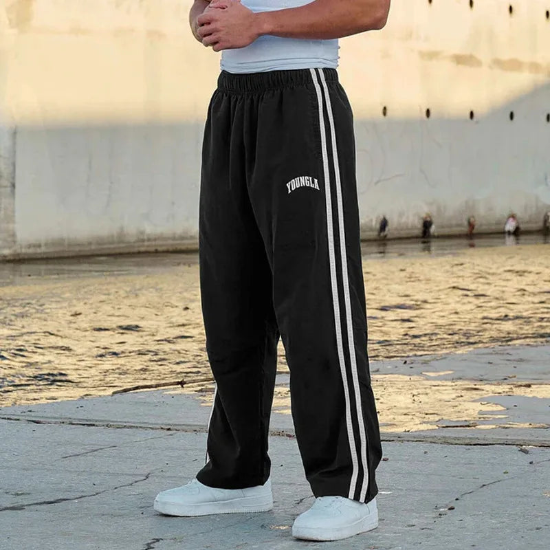 Men's Jogger Sweatpants with Splicing Stripes – Casual Gym Fitness Wide Leg Pants