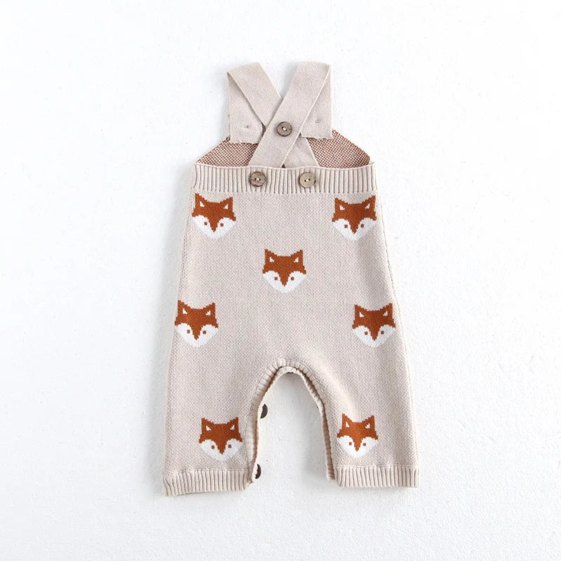 Autumn Winter Baby Knitted Cotton Overalls - Fox Pattern Jumpsuit for Boys & Girls