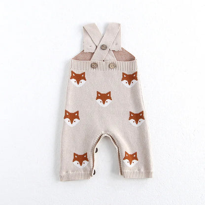 Autumn Winter Baby Knitted Cotton Overalls - Fox Pattern Jumpsuit for Boys & Girls