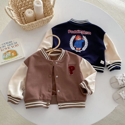 Toddler Boys' Baseball Jacket - Stylish Letter Patch Outerwear for Spring & Autumn