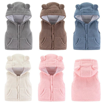 Baby Lambswool Vest - Hooded Plush Sleeveless Jacket for Winter & Autumn (7M-4Y)