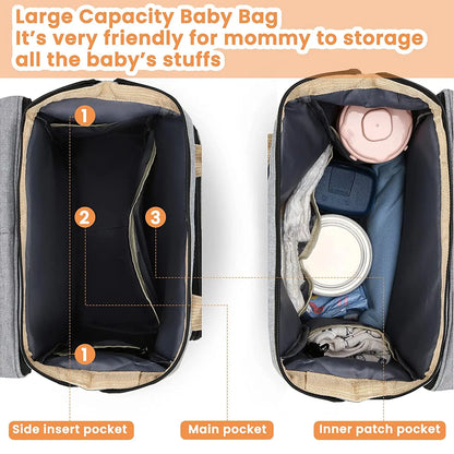 Fashionable Mommy Bag - Large Capacity Portable Diaper Bag with Folding Baby Bed