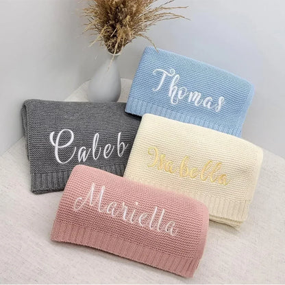 Personalized Baby Knitted Blanket - Soft Cotton Custom Name Wrap for Newborns (100x80cm)