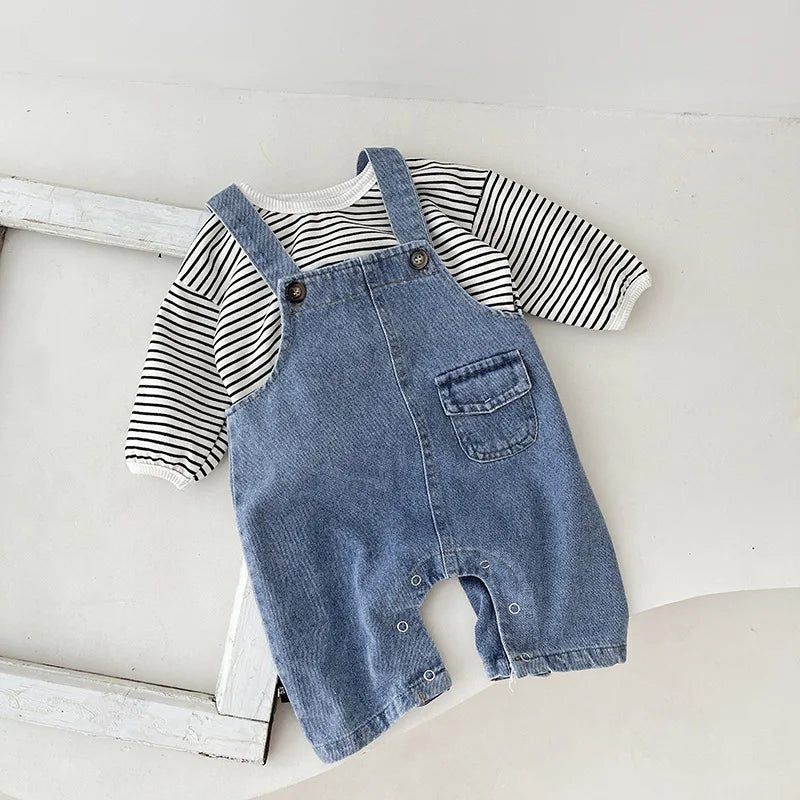 Baby Girl Sleeveless Denim Jumpsuit - Cute Pocket Romper for Newborns & Toddlers