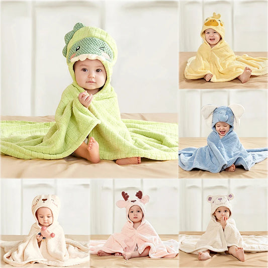 Cute Animal Baby Bath Towel - Cartoon Rabbit & Dinosaur Hooded Towels for Newborns (0-6Y)