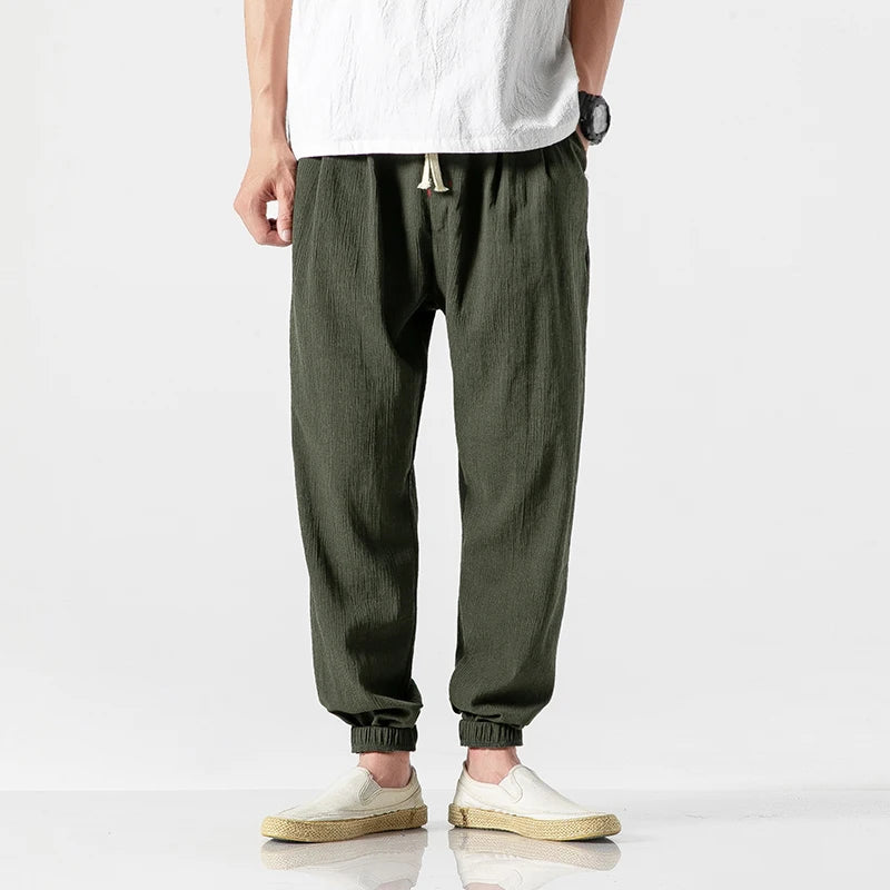 Cotton Linen Harem Pants for Men – Casual Summer Joggers, Baggy Chinese Style Trousers