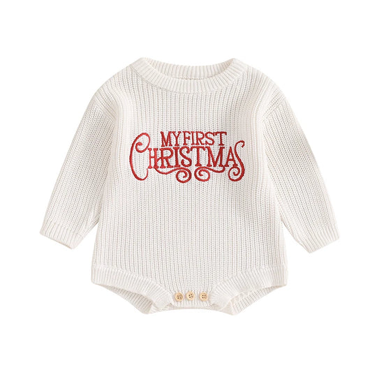 Cathery Christmas Baby Knitted Romper - Winter Warm Sweater Bodysuit for Girls & Boys