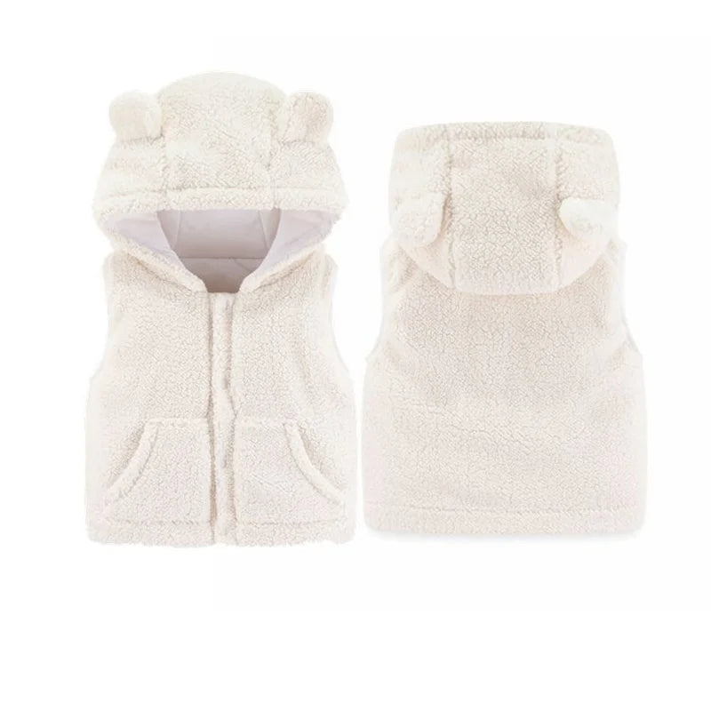 Baby Lambswool Vest - Hooded Plush Sleeveless Jacket for Winter & Autumn (7M-4Y)