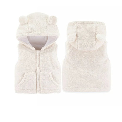 Baby Lambswool Vest - Hooded Plush Sleeveless Jacket for Winter & Autumn (7M-4Y)