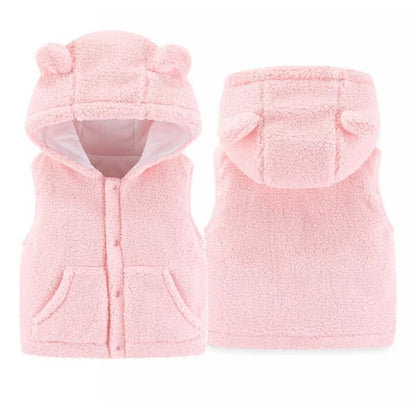 Baby Lambswool Vest - Hooded Plush Sleeveless Jacket for Winter & Autumn (7M-4Y)