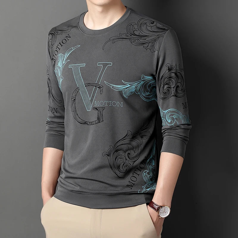 New Men’s Casual Long Sleeve Printed T-shirt Spring Autumn Street Style