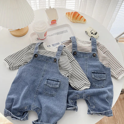 Baby Girl Sleeveless Denim Jumpsuit - Cute Pocket Romper for Newborns & Toddlers