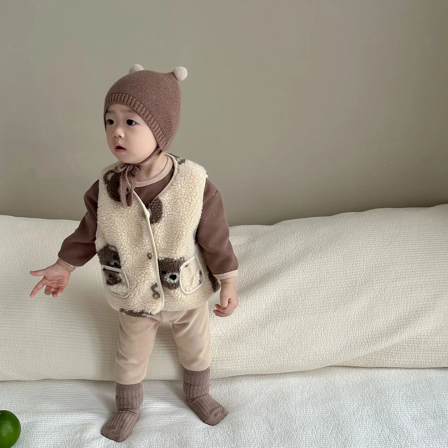 Autumn Winter Baby Bear Vest Sleeveless Fleece Waistcoat for Boys & Girls