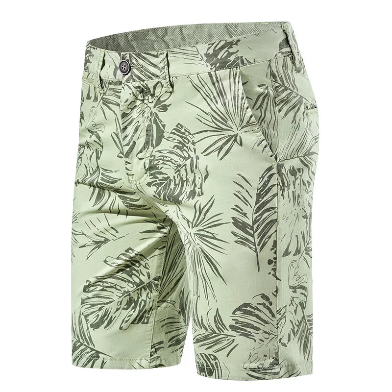 2024 New Summer 100% Cotton Floral Hawaii Style Chino Shorts for Men