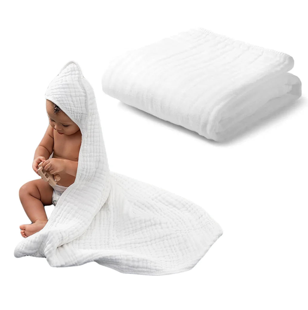 Ultra-Soft Baby Bath Towel - 6 Layer Cotton Gauze Hooded Swaddle & Bathrobe