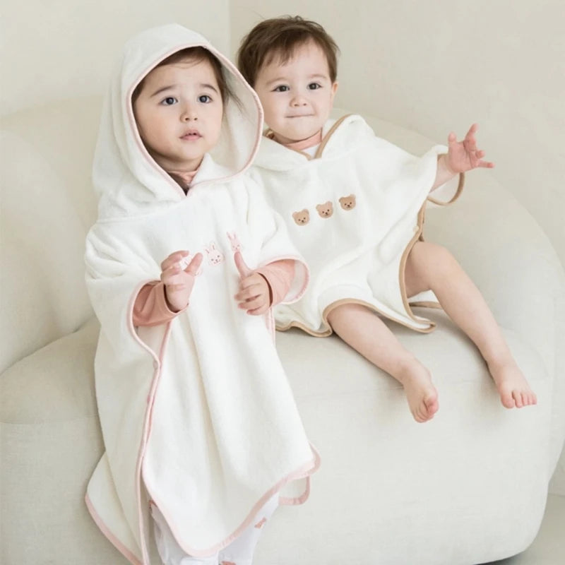 Kids Hooded Cape Bath Towel - Super Absorbent Microfiber Bear Poncho for Newborns